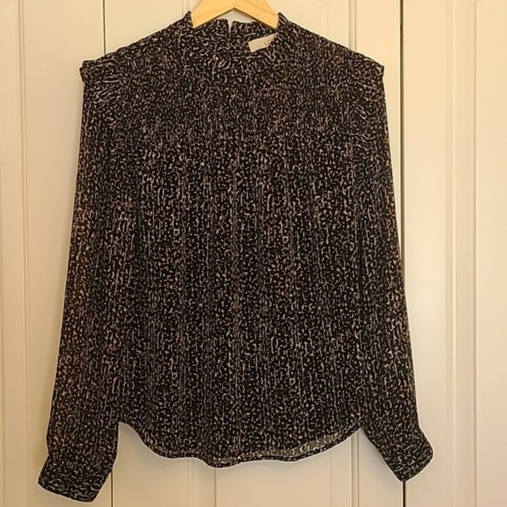 LOFT Black and White Printed Long-Sleeve Blouse